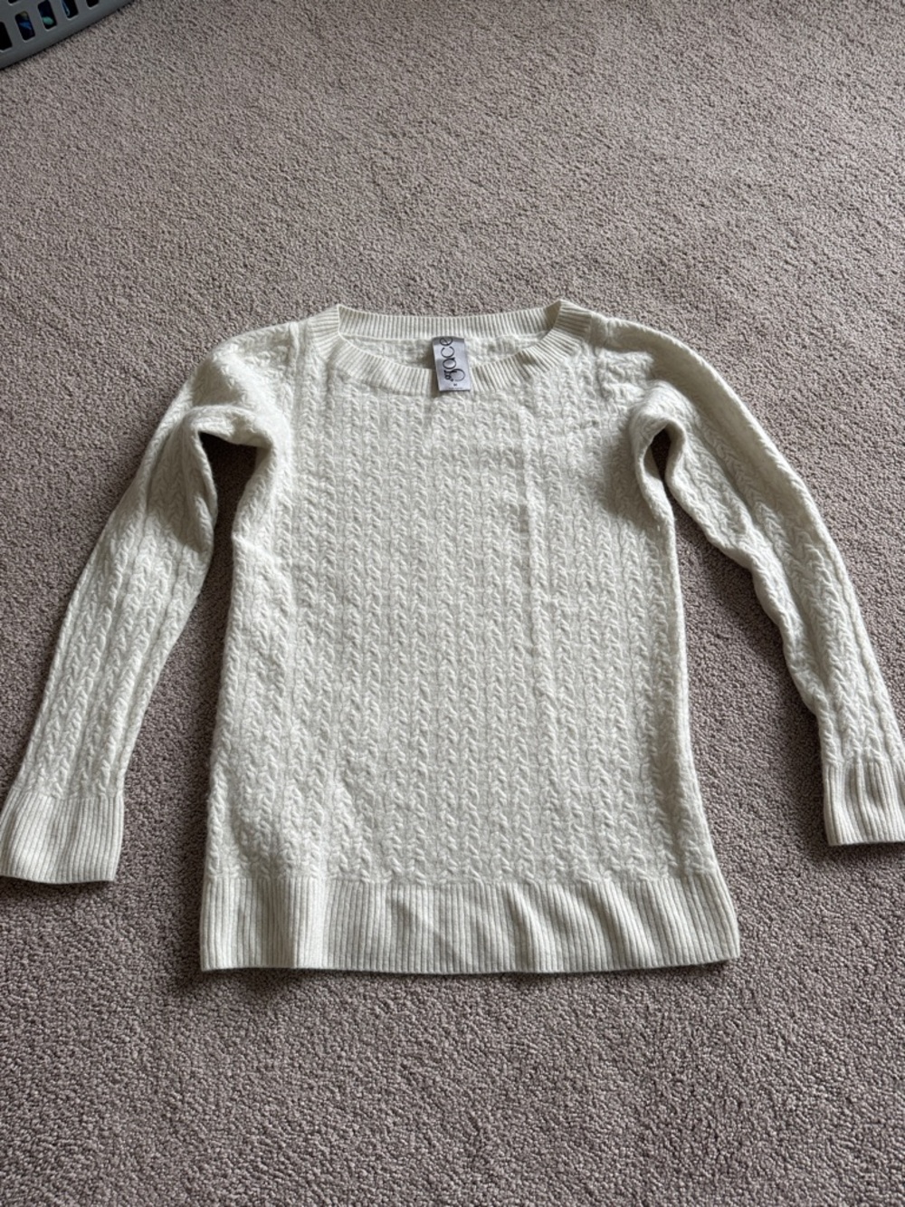 Grace Ivory Cable-Knit Crewneck Sweater - Picture 3 of 4